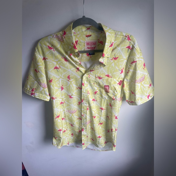 RSVLTS X NATURAL LIGHT NATURDAYS YELLOW WITH FLAMINGOS KUNUFLEX SHIRT SMALL (J) - Picture 2 of 5
